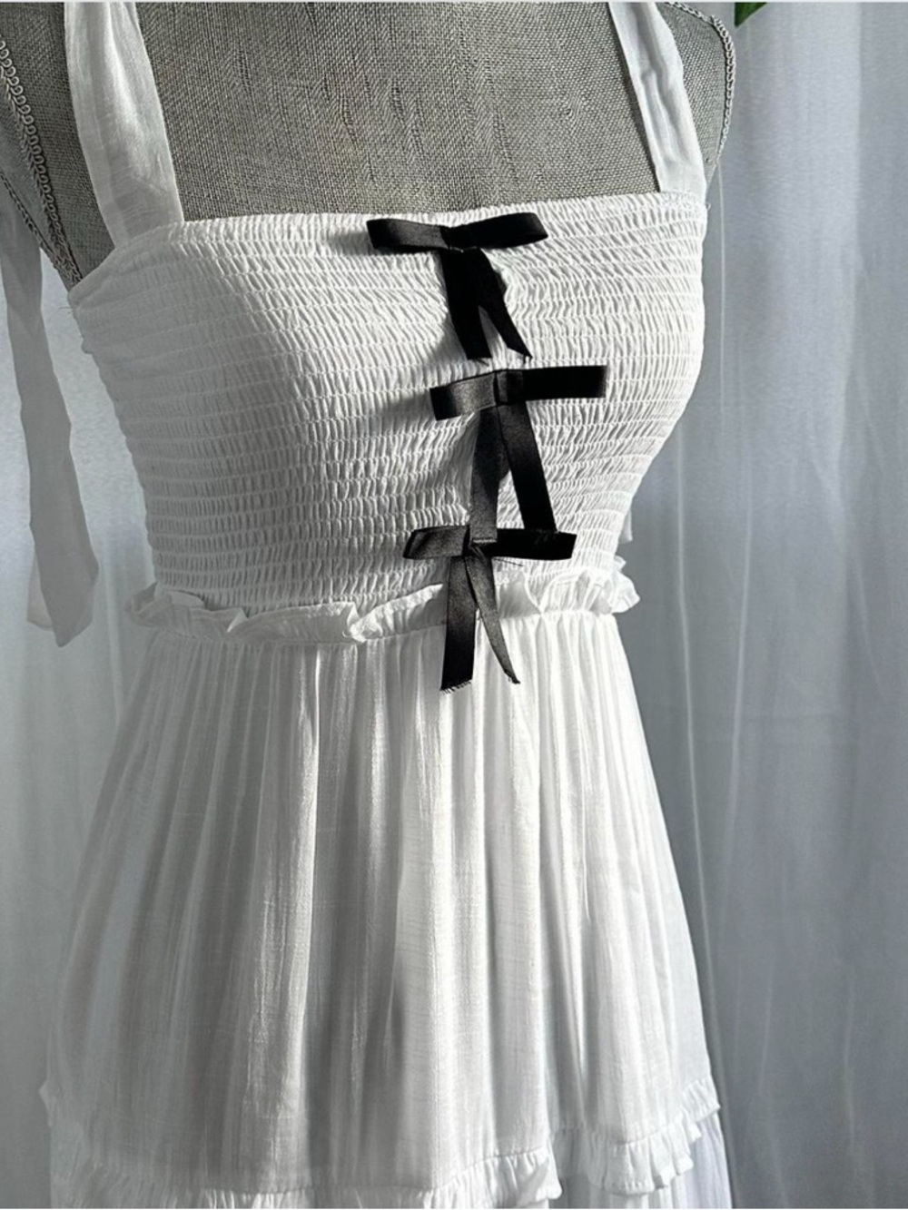 Love Tree White Midi Dress with Black Ribbon Bows